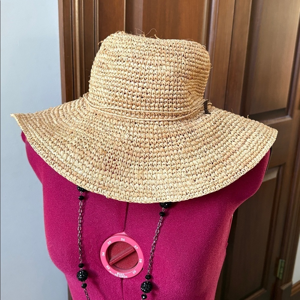 Scala Straw hat floppy hat beach hat handmade adjustable/chin rope Natural